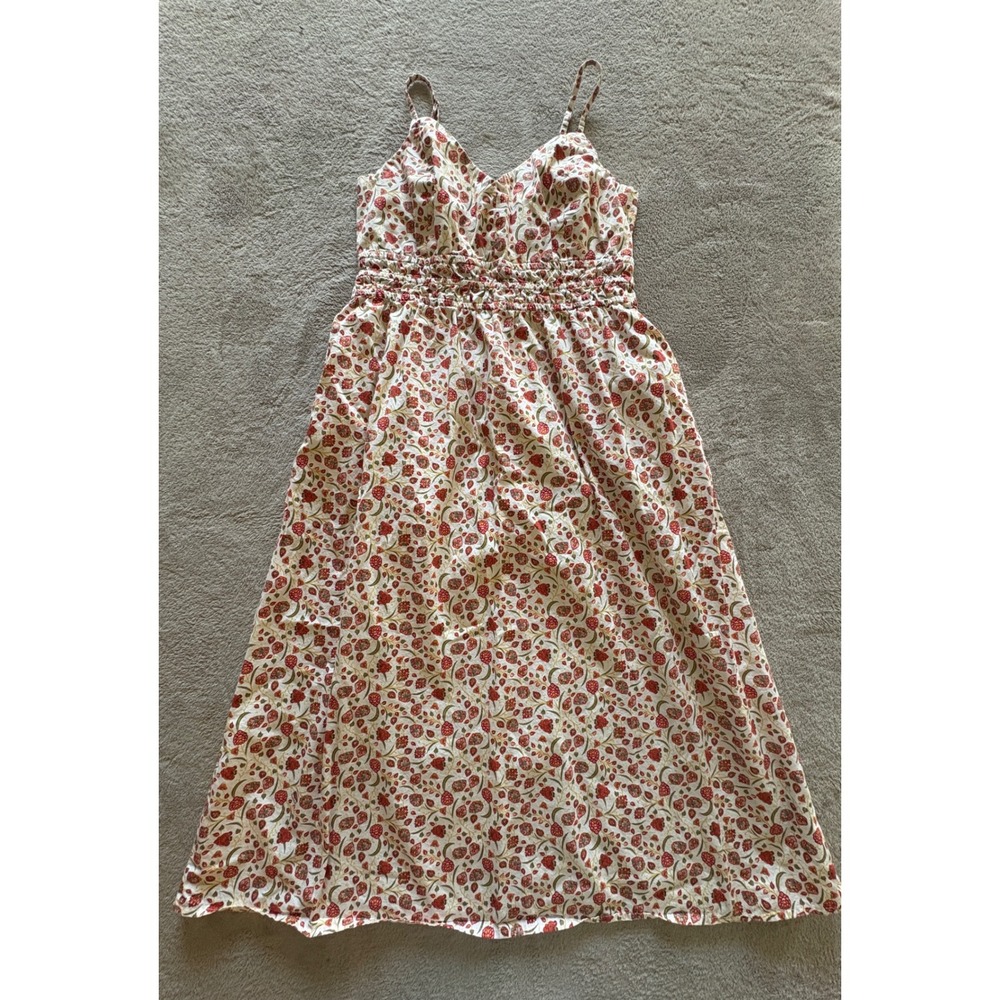 Old Navy Womens Red Floral Cotton Smocked Midi Dress Adjustable Straps Size M